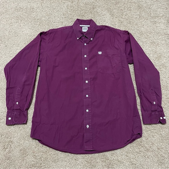 Cinch Other - Cinch Men’s Solid Burgundy Button-Down Western Long Sleeve 100% Cotton Shirt S